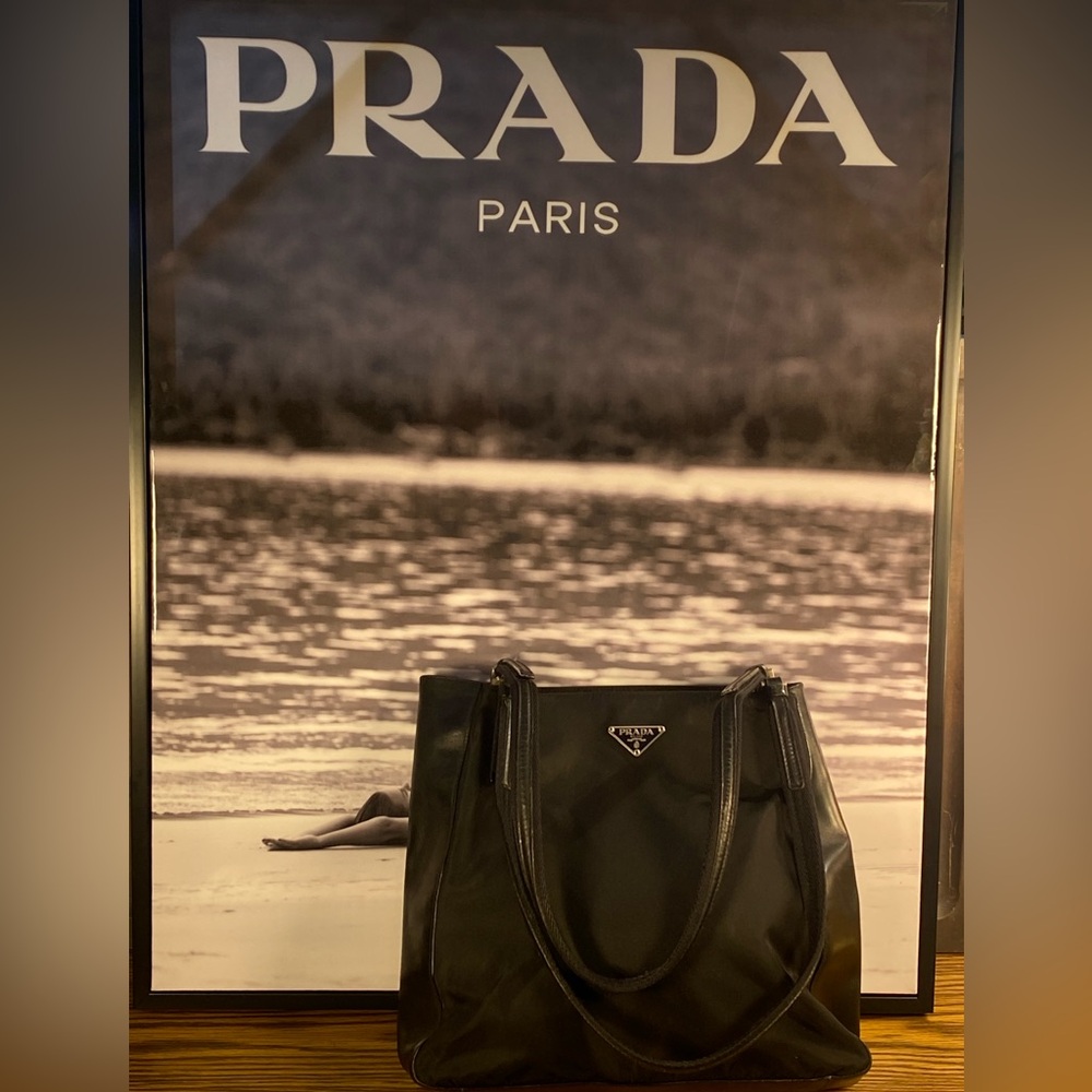 Prada Nylon/Leather Black Shopping Tote